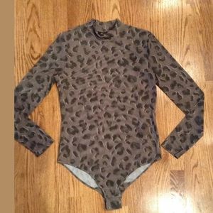 NWOT SUPERTRASH semi sheer camo print bodysuit L